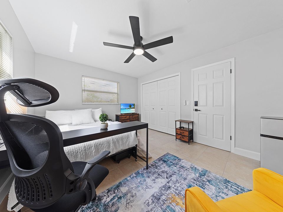 The largest room in the house full bed, ergonomic chair, desk, accent armchair. Move in tonight.