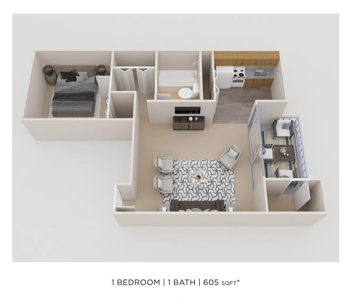 Floor plan One Bedroom - 605 sqft