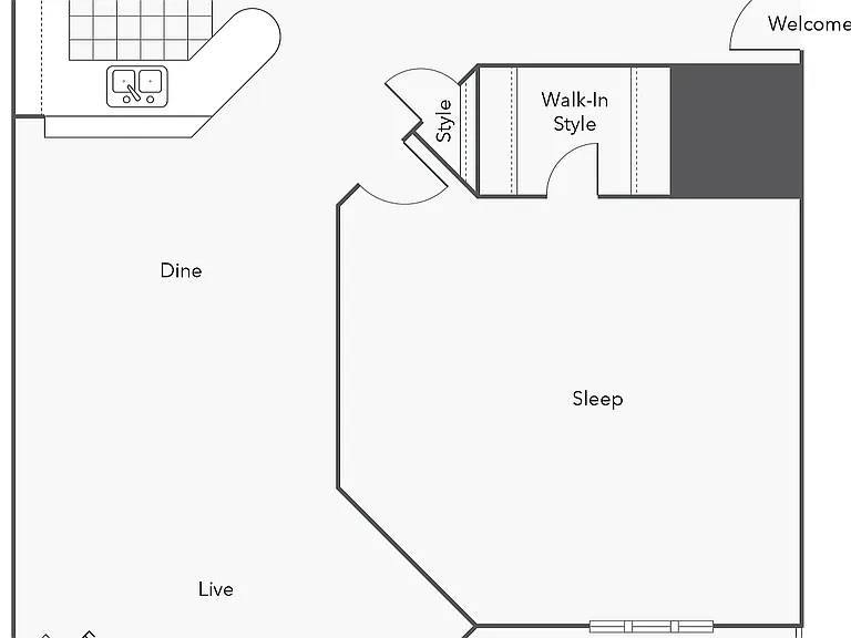 1 BR x 1 BA - A1 (Affordable 65) Floorplan 1 BR x 1 BA - A1 (Affordable 65) Floorplan
