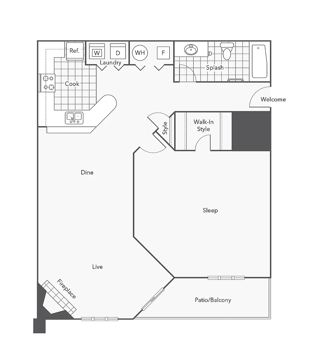 Floor plan 1 BR x 1 BA - A1 (Affordable 65)