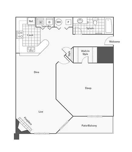 Floor plan 1 BR x 1 BA - A1 (Affordable 65)