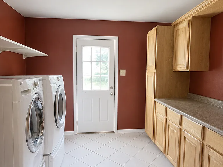 Laundry and back door to backyard