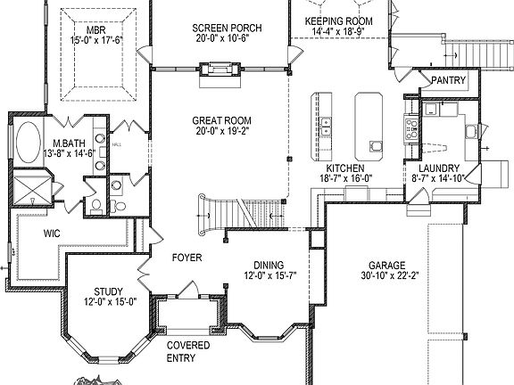 Flexible Floorplan Design, Showing Standard Kitchen, and Master Bath Layout.