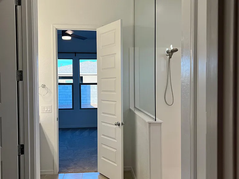 View from closet out -tru bath to bedroom