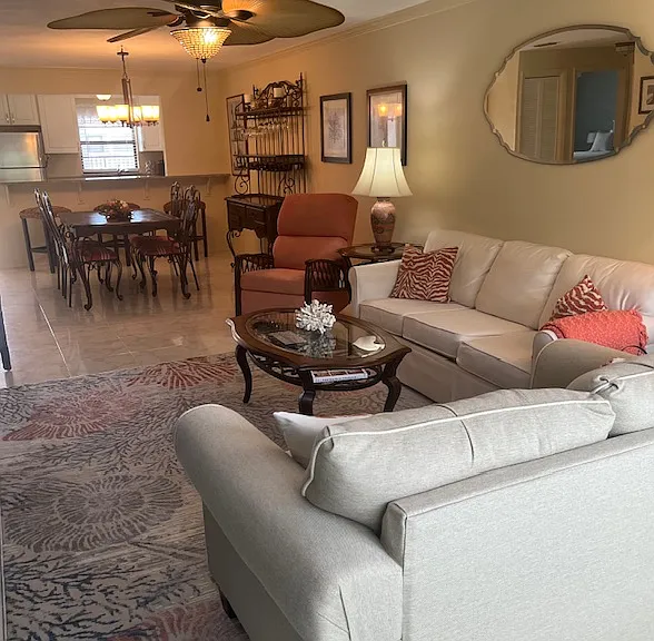 Family room looking toward dining area and kitchen.