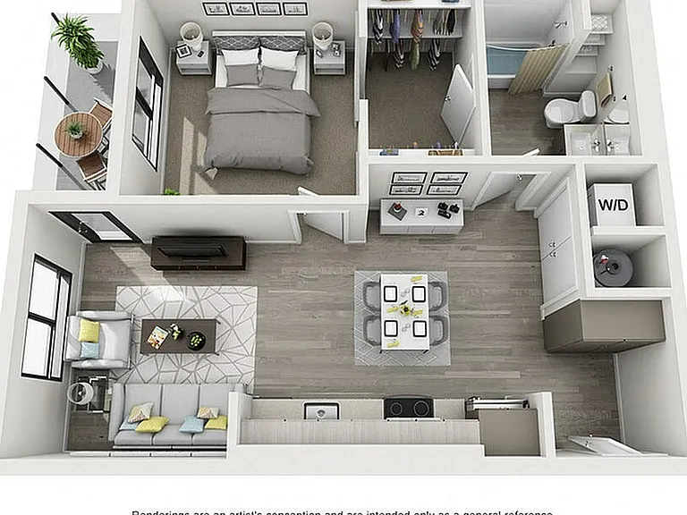 The Aviary Apartments 1x1 C 3D Floor Plan