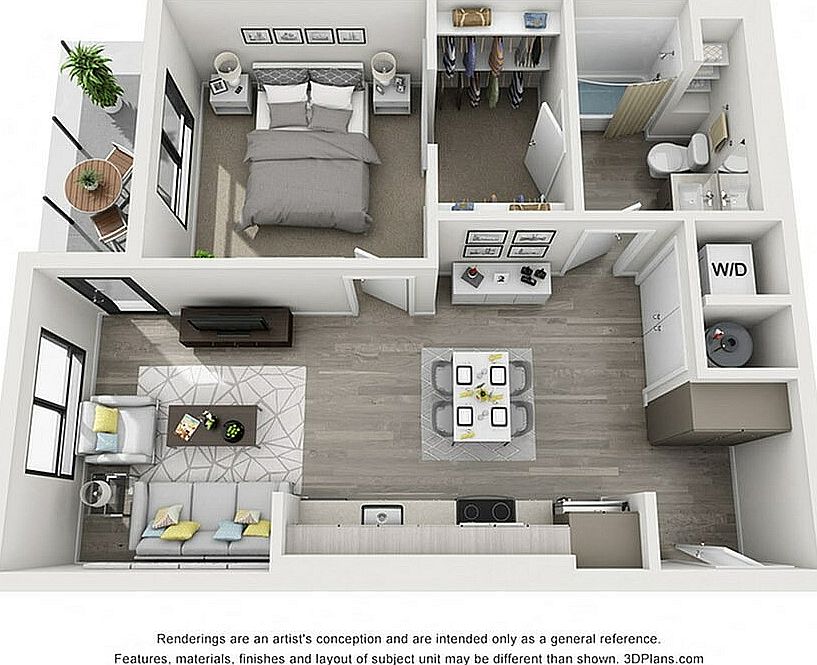 The Aviary Apartments 1x1 C 3D Floor Plan