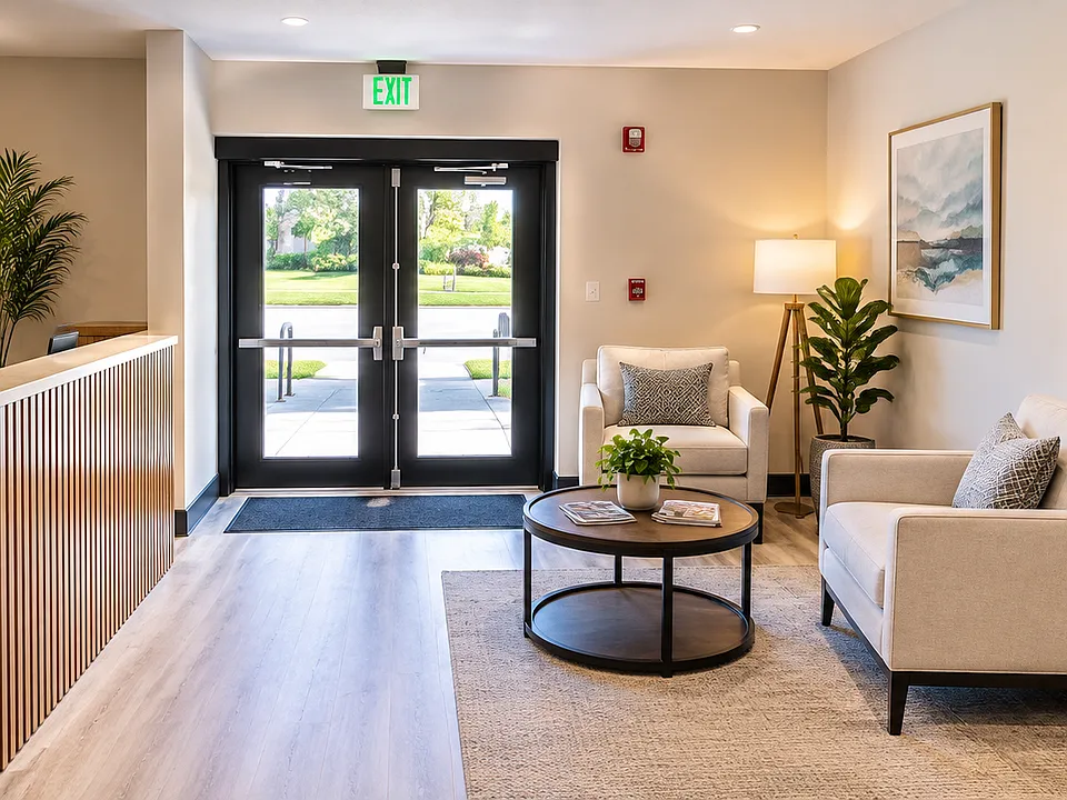Sanctuary Lofts welcomes you with a warm, inviting entrance and a cozy reception area, with friendly assistance available whenever you need it.