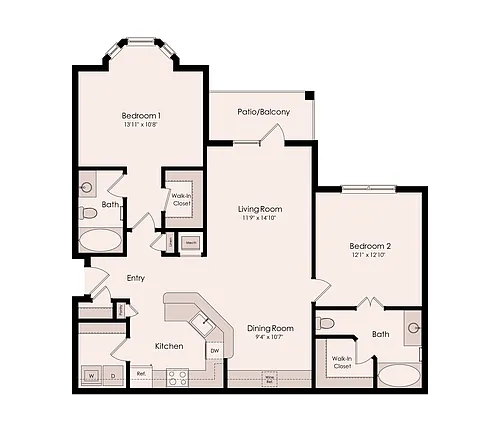 Floor plan 2 Bed 2 Bath - R