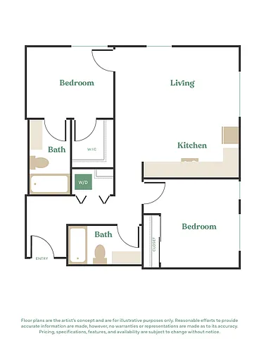 Floor plan 2 Bed, 2 Bath - Apt E
