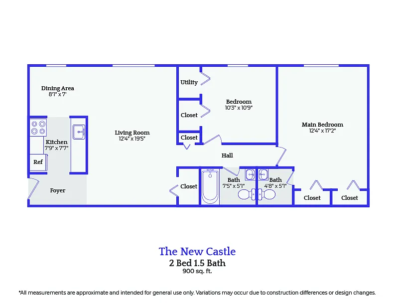 Floor plan The New Castle-2 bedroom/1.5 bath - gas included