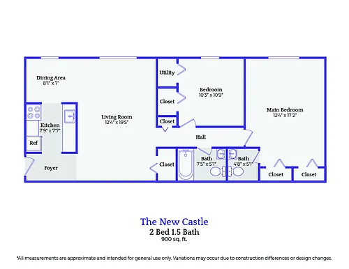 Floor plan The New Castle-2 bedroom/1.5 bath - gas included