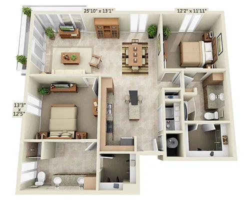 Floor plan Two Bedroom B2J