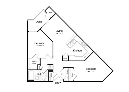 Floor plan 1-Bedroom 1-Bathroom | 1,051 sqft