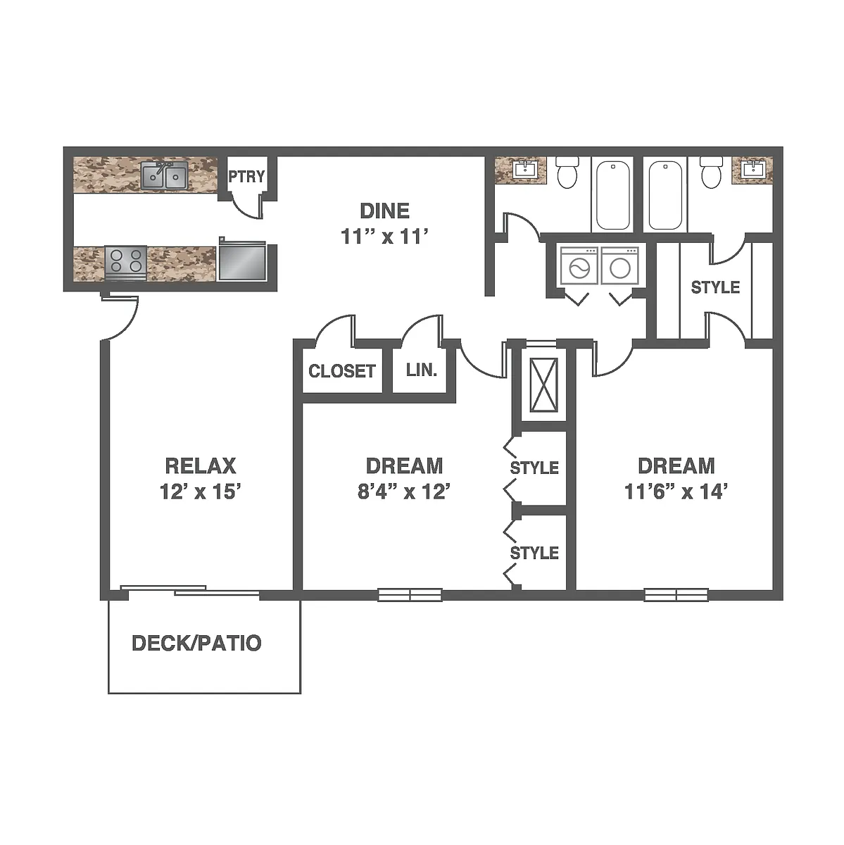 Floor plan 2 Bed 2 Bath - Renovated