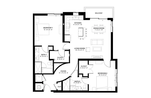 Floor plan 2 Bed/2 Bath-B12