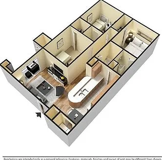 3D Furnished 3-Bedroom Floor Plan 3D Furnished 3-Bedroom Floor Plan