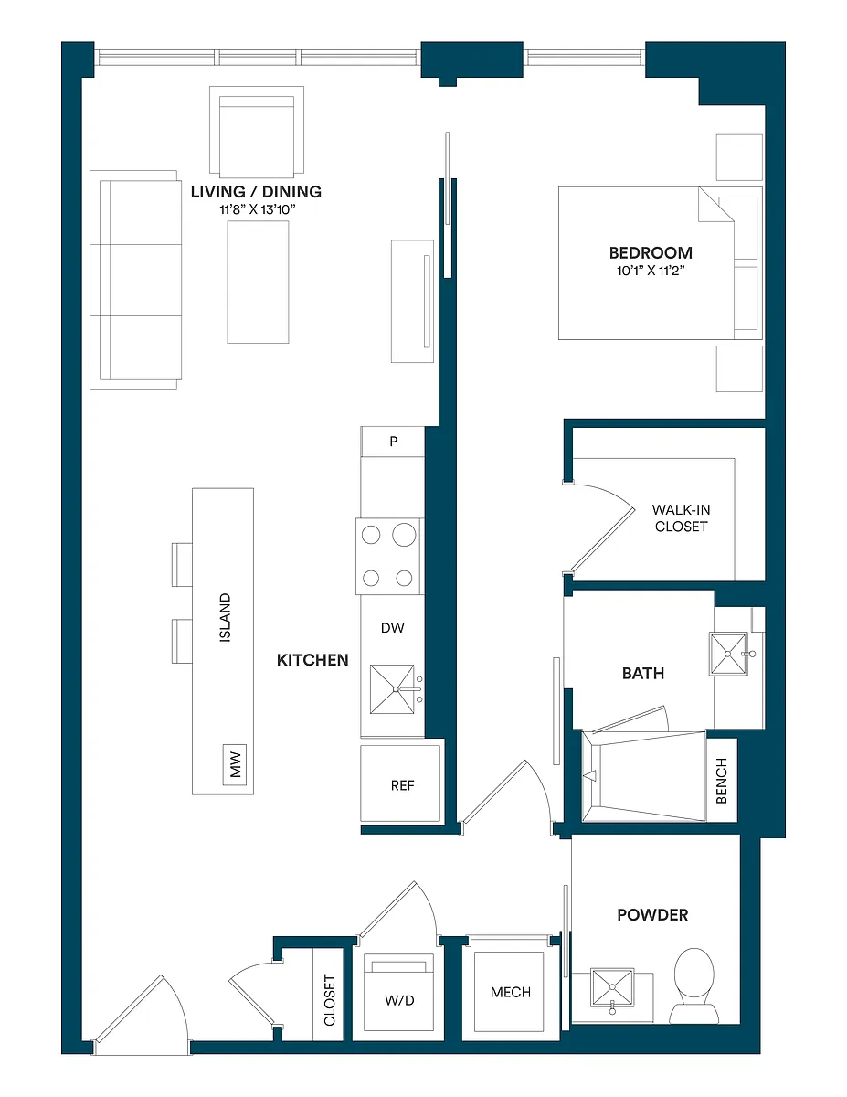Floor plan 1 Bed/1 Bath-E2 09 15