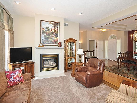 Sunken living room with gas fireplace