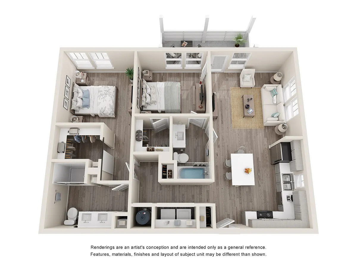 Floor plan 2 Bed Oak - Convertible ADA