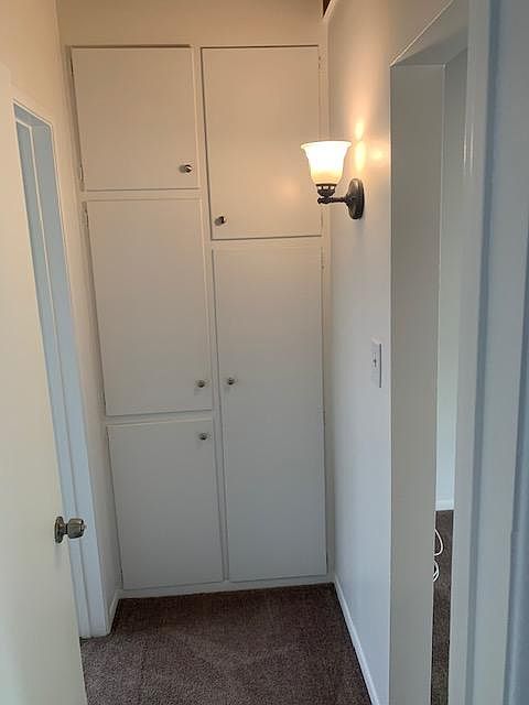 Hall linen closet with plenty of storage.