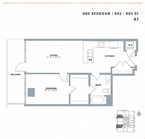Floor plan One Bedroom A1