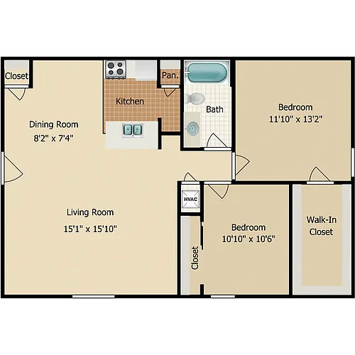 Floor plan 2 Bedroom 1 Bath