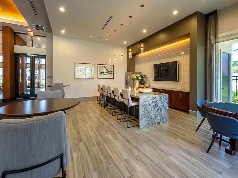 Spacious club room with ample seating for entertaining