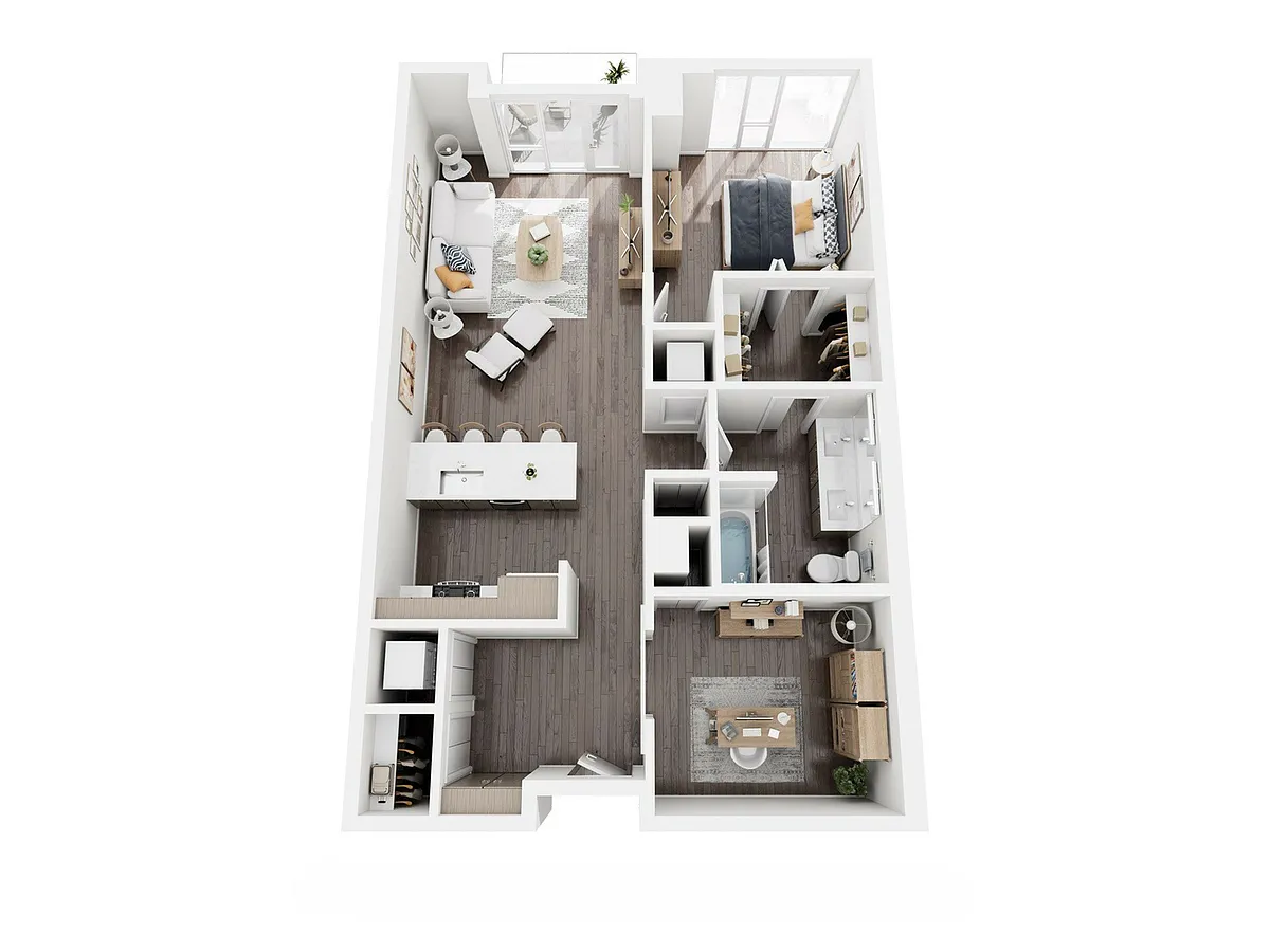 Floor plan 1 Bed + Den, 1 Bath K