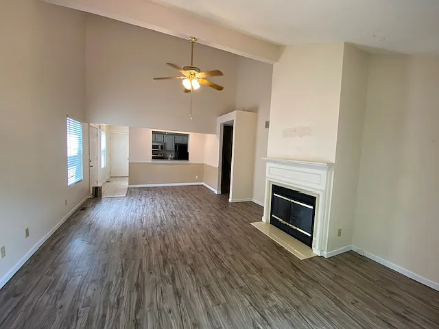 Main living area with gas fireplace. Turns on with a wall switch.