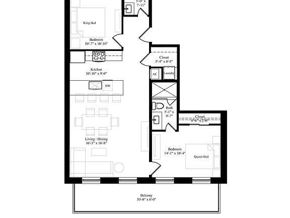 Unit 3A Floor Plan Furnished