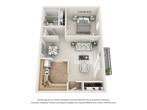 Floor plan 1 Bedroom Apartment with Patio
