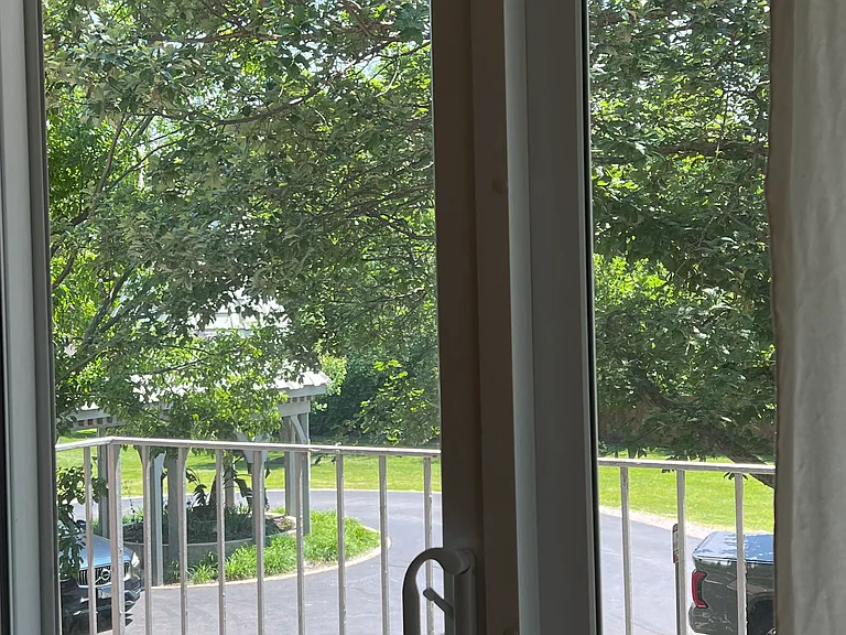 Access to sunny balcony overlooking park like setting and mature trees