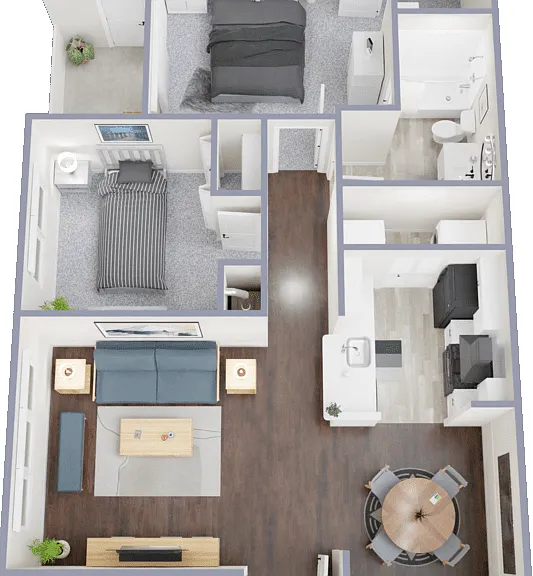 2 Bedroom 1 Bath Floorplan Diagram