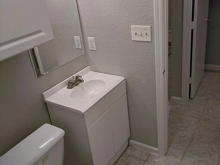 Guest full bath: new sink, vanity, mirror, light fixture, faucet, cabinet