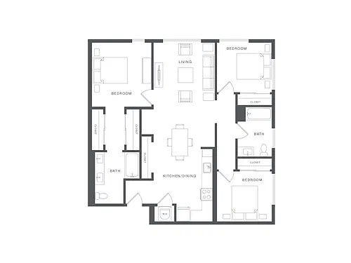 Floor plan 3 Bed/2 Bath-R-C1