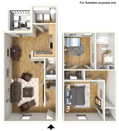Floor plan 2BR - 1.5BTH TH R