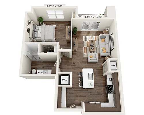 Floor plan One Bedroom A1M-III