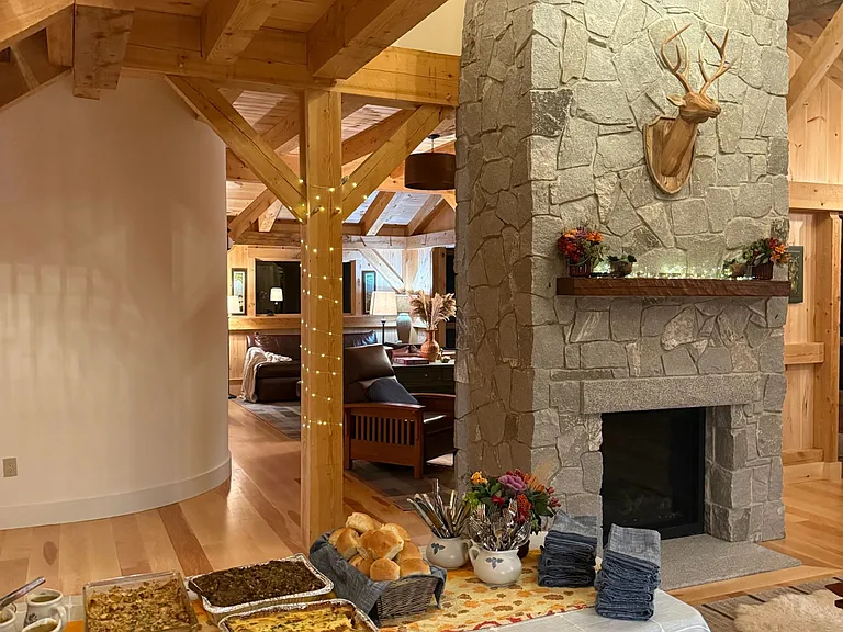 The gas fireplace on the main room side.