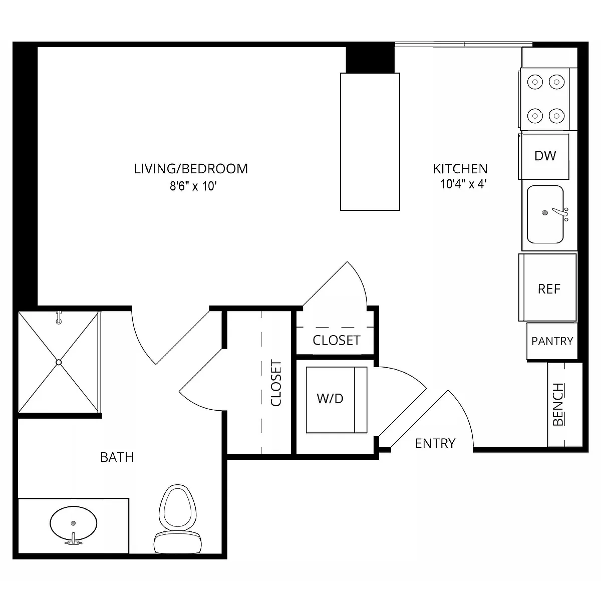 Floor plan Studio, 1 Bath 336 SF 00