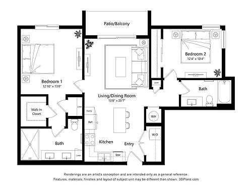 Floor plan 2 Bedroom | 2 Bathroom