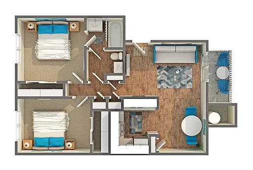 Floor plan 2 BR x 1.25 BA - A