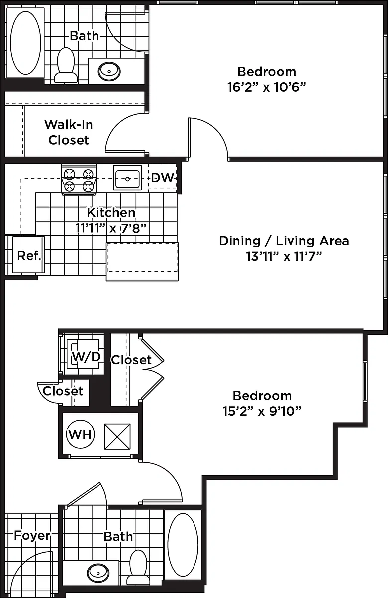 Floor plan 2 Bedroom 2 Bath - B5 Affordable 80%
