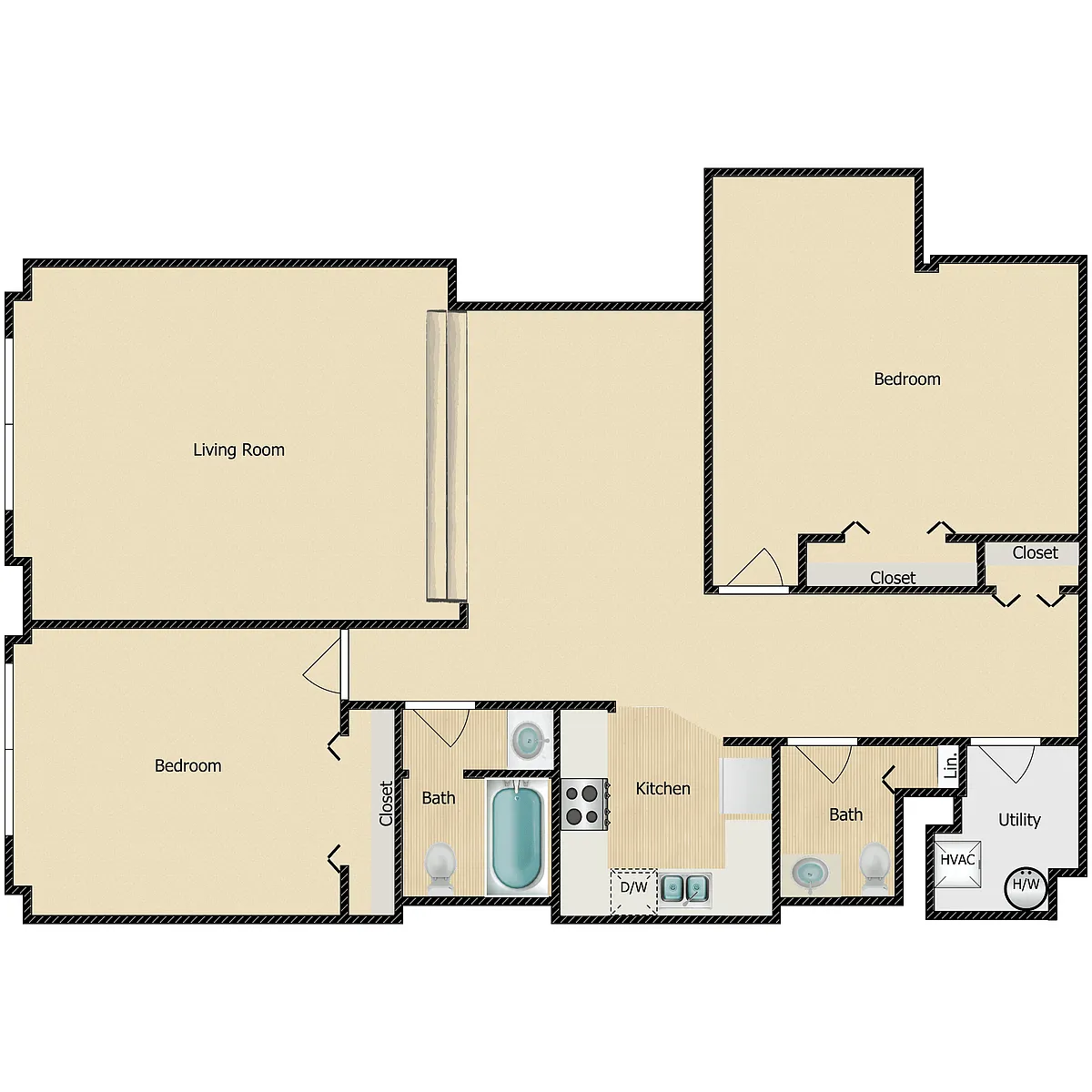 Floor plan 2 Bed 1.5 Bath A