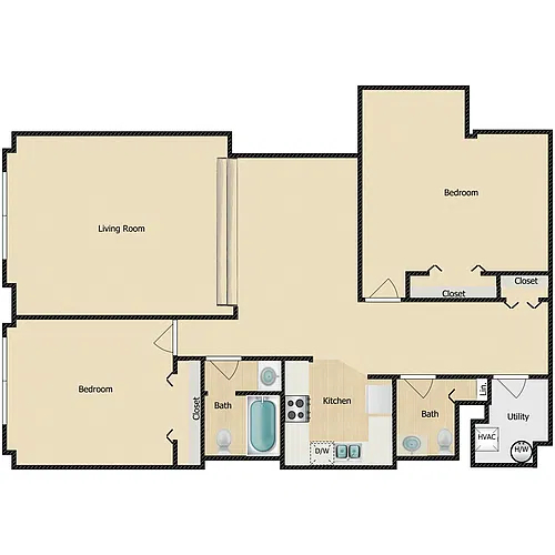 Floor plan 2 Bed 1.5 Bath A