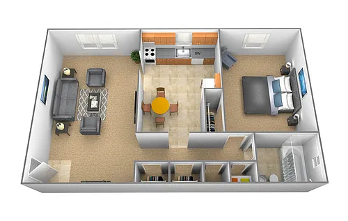 Floor plan 1 Bedroom 1 Bath - Ashley Floor Plan