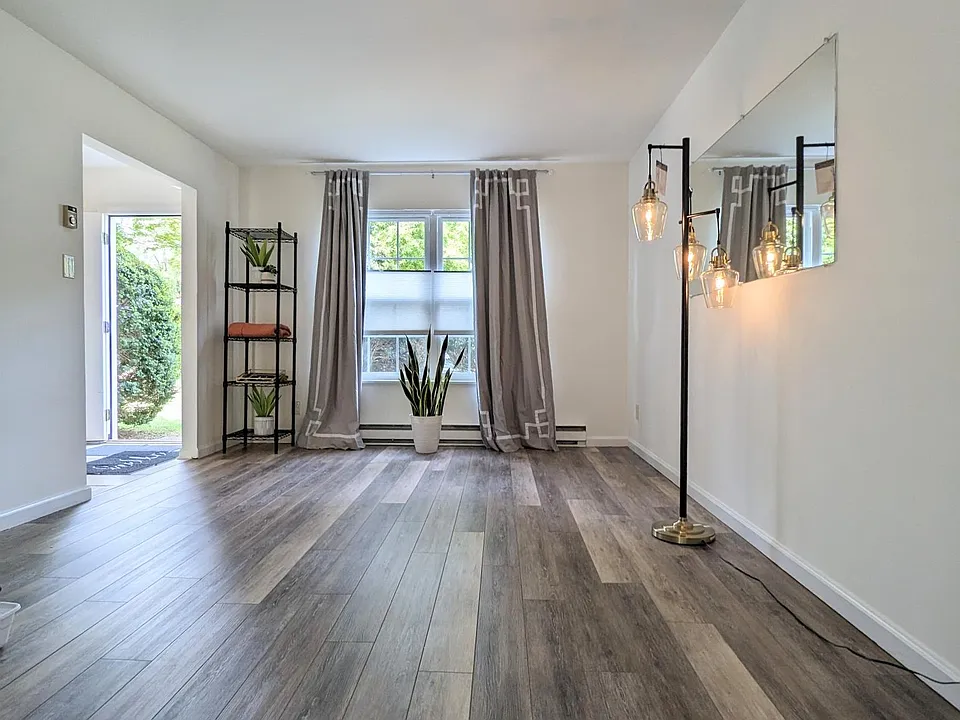 Living room with plank flooring