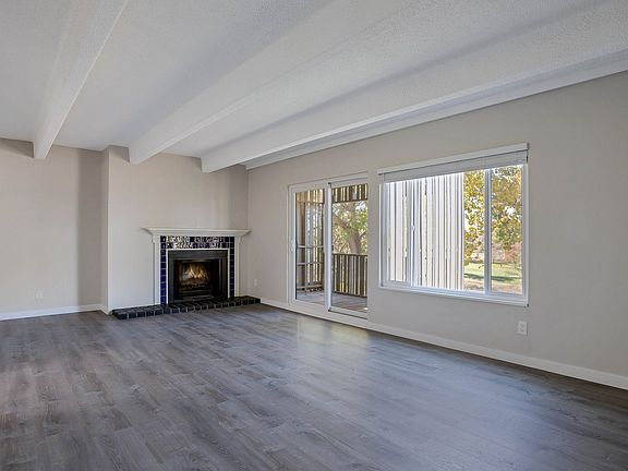 Living room wood-burning fireplace.