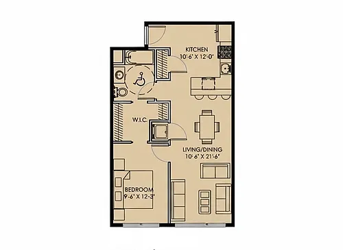 Floor plan 1 Bedroom B