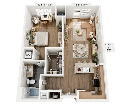 Floor plan One Bedroom A1B